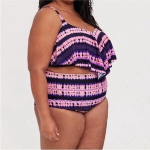 Torrid Wireless V Neck Flounce Bikini Swim Top Tie Dye